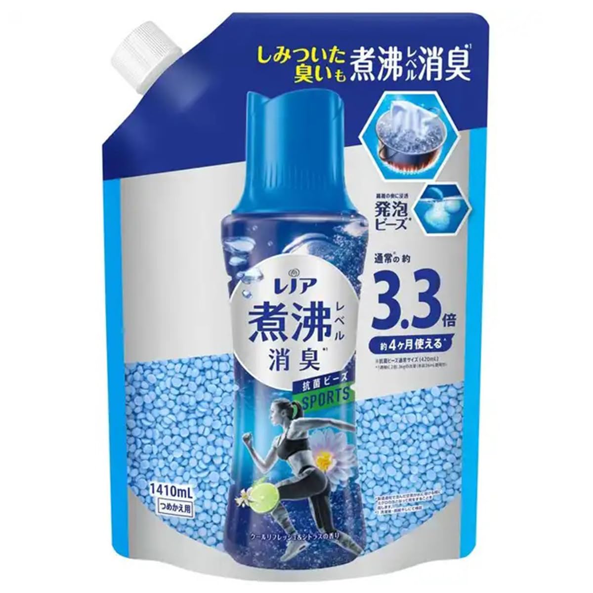 レノア煮沸レベル消臭抗菌ビーズ スポーツ クールリフレッシュ&シトラスの香りつめかえ用超特大容量1410ML