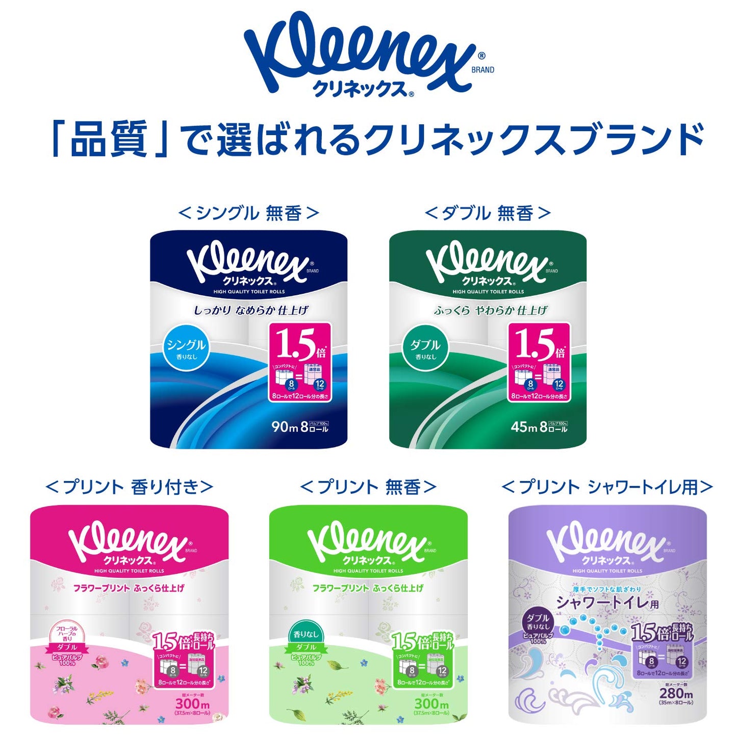 クリネックス 長持ち プリント 8ロール(ダブル)〈 フローラルハーブ〉容量8コトイレットペーパー