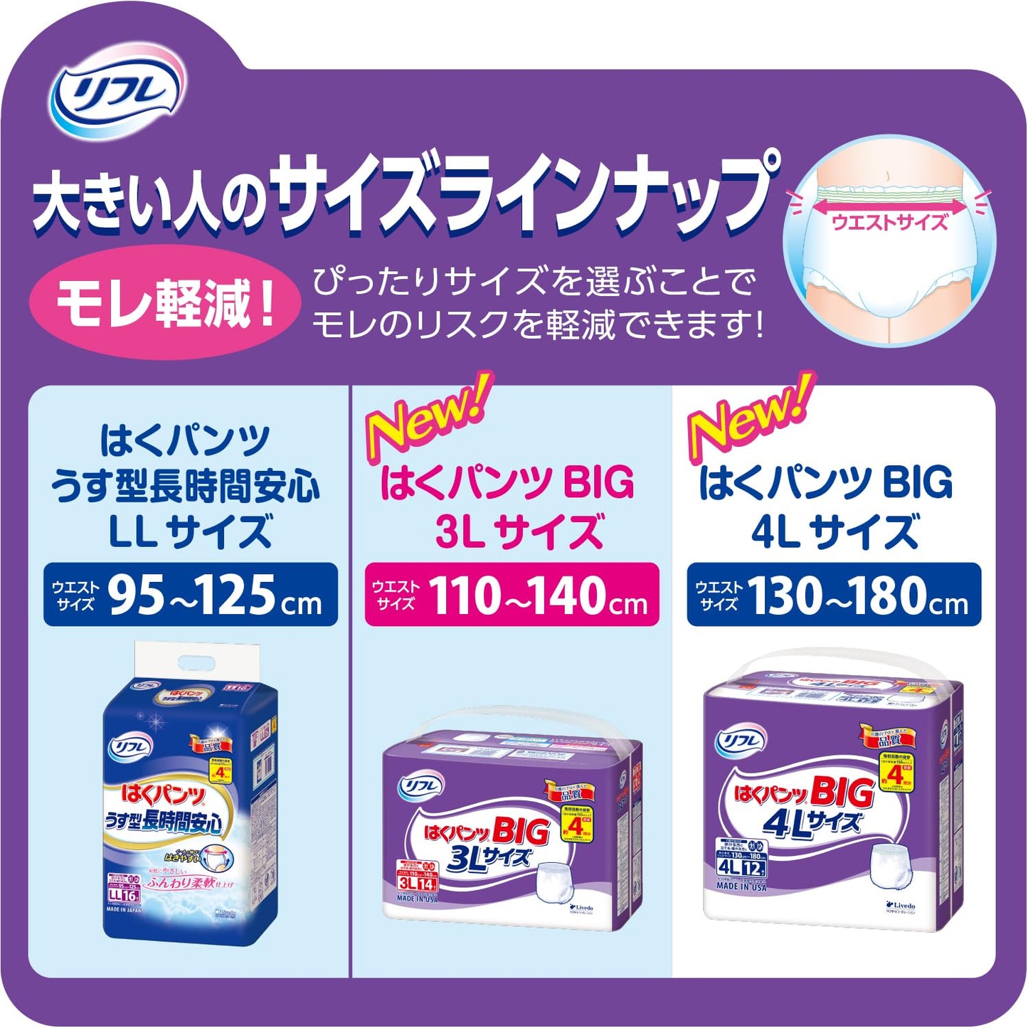 リフレ はくパンツBIG 4Lサイズ 12枚 容量12マイ リブドゥコーポレーション 大人用オムツ