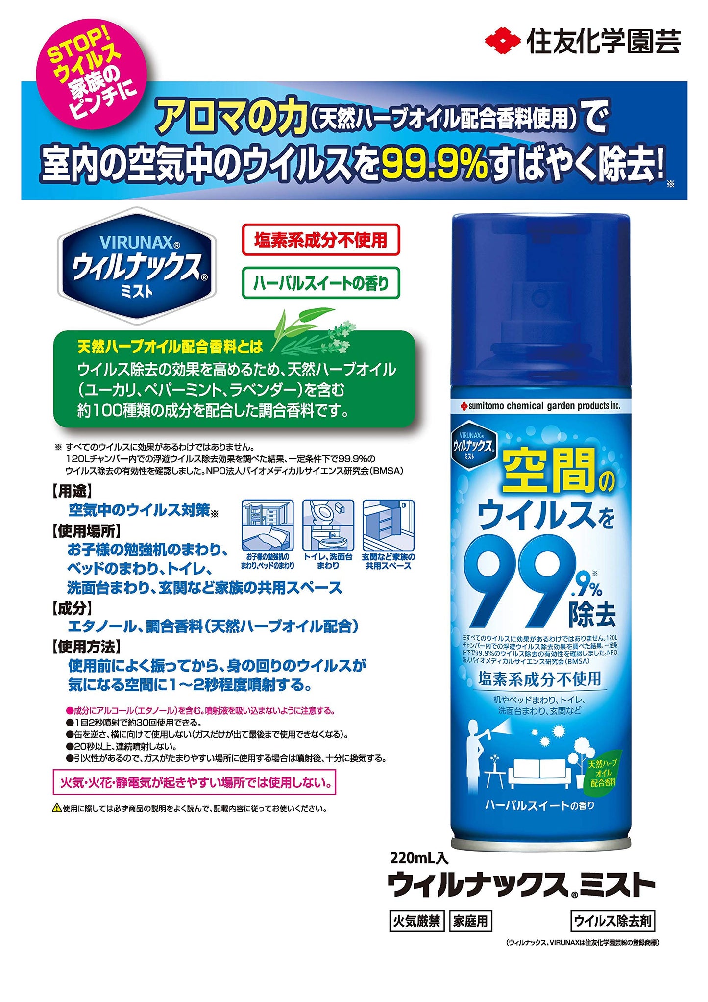 【まとめ買い】ウィルナックスミスト220ML 容量220ML×24点セット 住友化学 消毒用アルコール