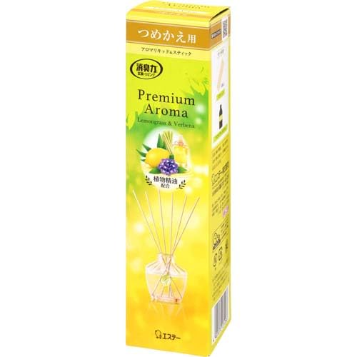 【まとめ買い】お部屋の消臭力 PREMIUM AROMA STICK 詰替 レモングラス&バーベナ 容量65ML×24点セット芳香剤