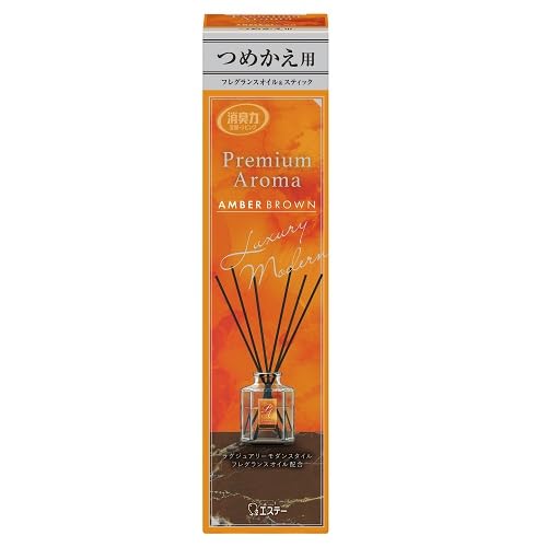 【まとめ買い】お部屋の消臭力PREMIUMAROMASTICKつめかえアンバーブラウン 容量50ML×18点セットエステー
