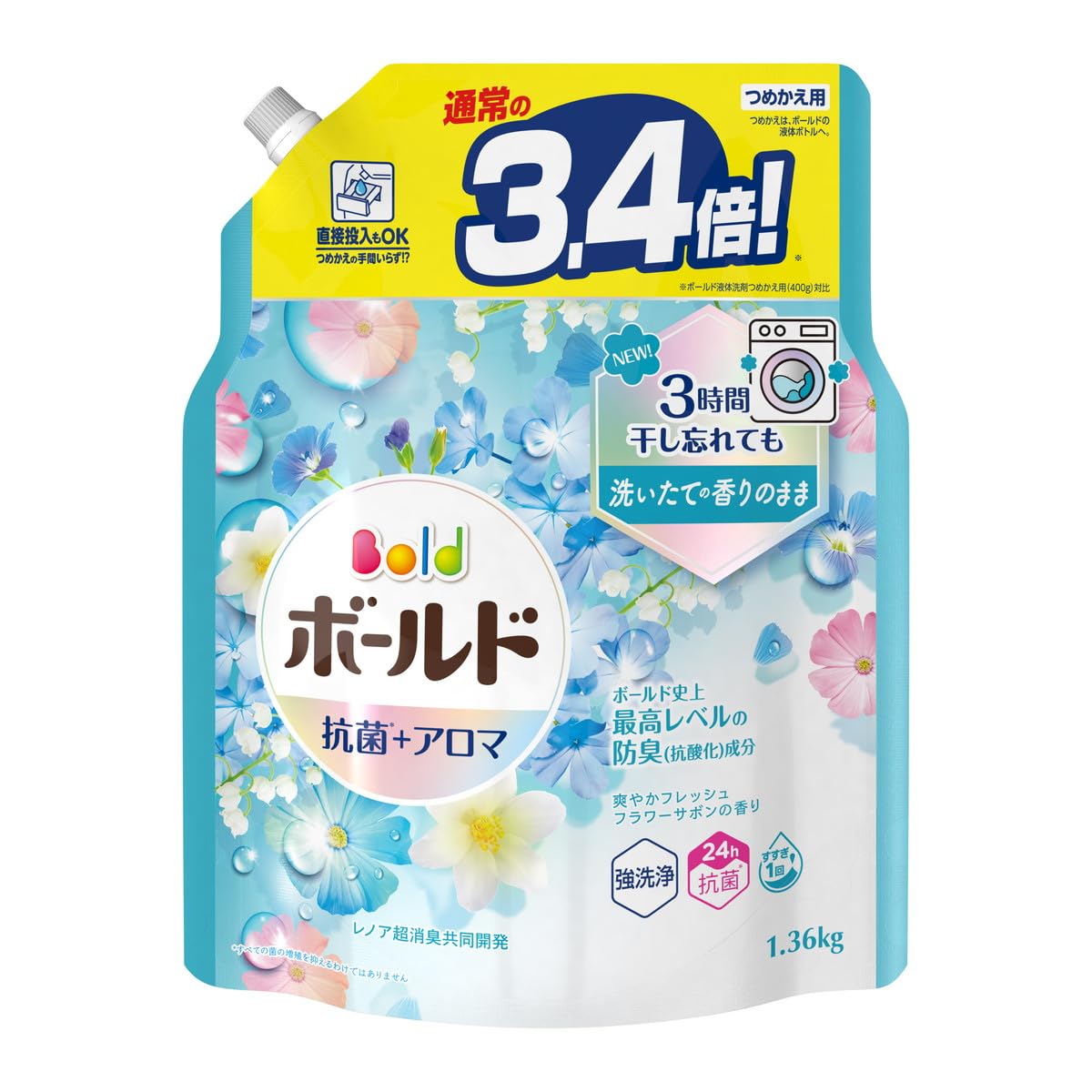 【まとめ買い】ボールドジェル 爽やかフレッシュフラワーサボンの香り つめかえ用 超ジャンボサイズ 容量1360G×6点セットP&G