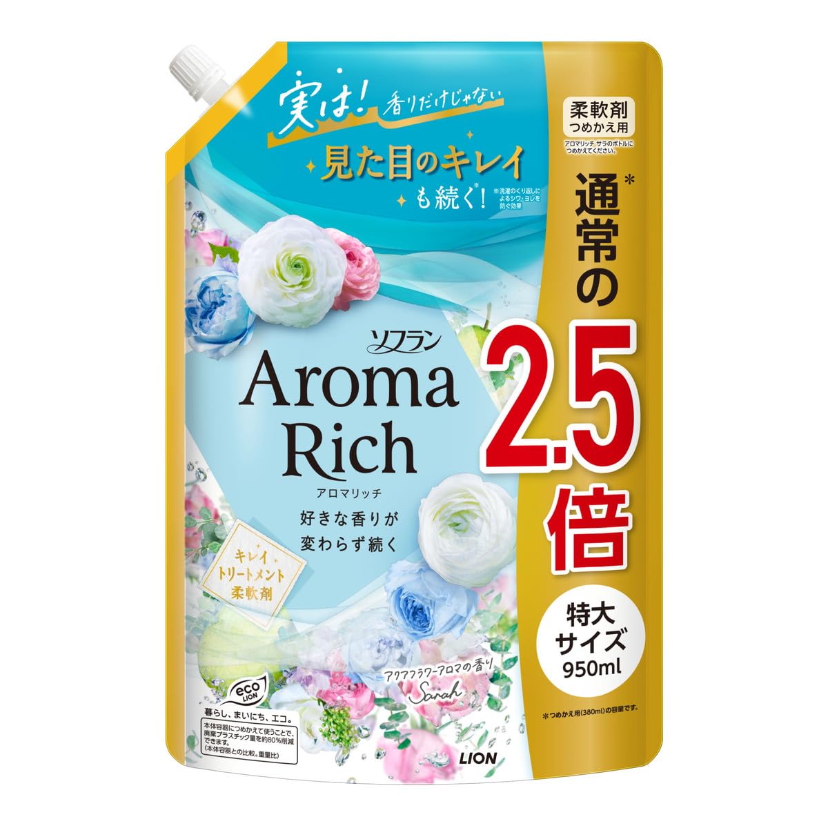 【まとめ買い】ソフラン アロマリッチ サラ つめかえ用特大 950ml 容量950ML×6点セット ライオン 衣料用洗剤