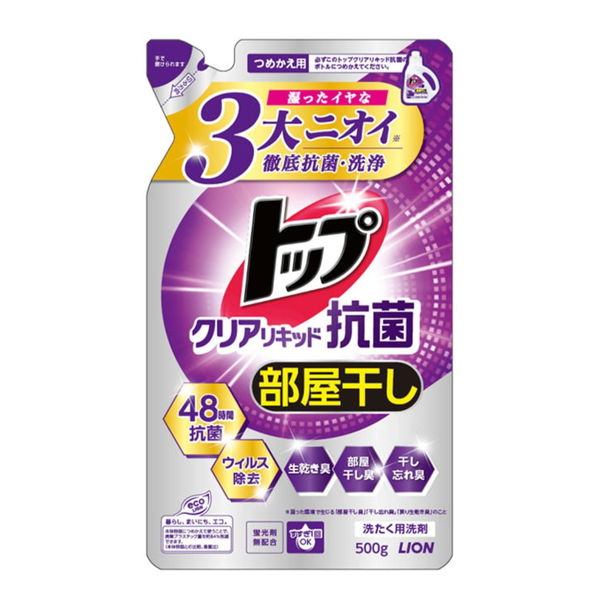 【まとめ買い】トップクリアリキッド 抗菌 つめかえ用 500g 容量500G×12点セット ライオン 衣料用洗剤