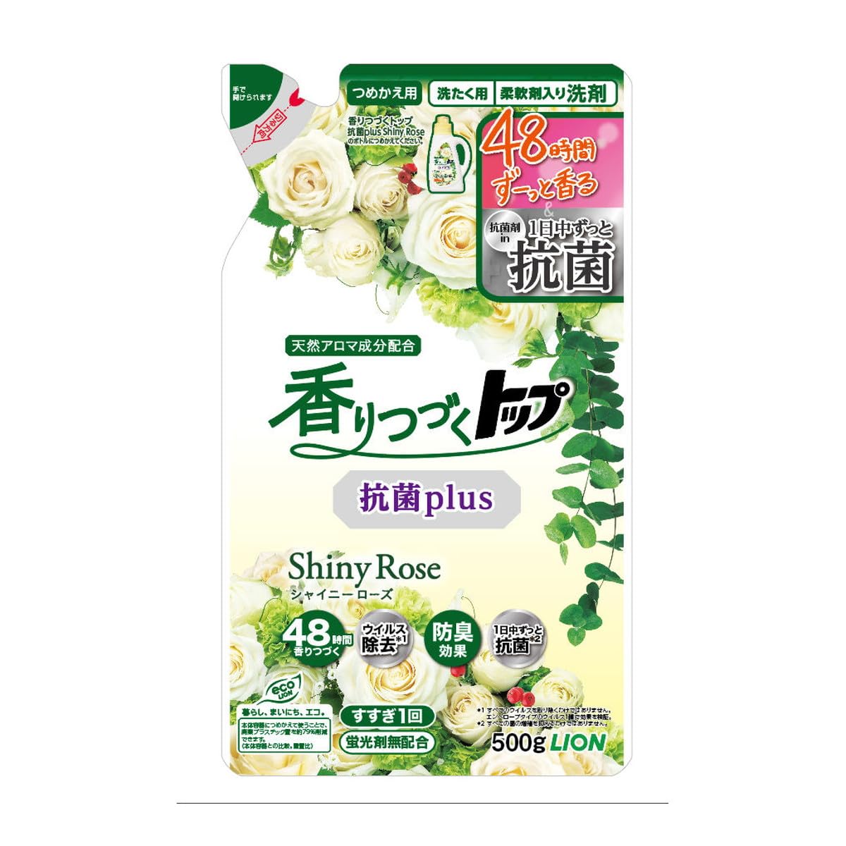 【まとめ買い】香りつづくトップ抗菌plus Shiny Rose つめかえ用 500g 容量500G×12点セットライオン