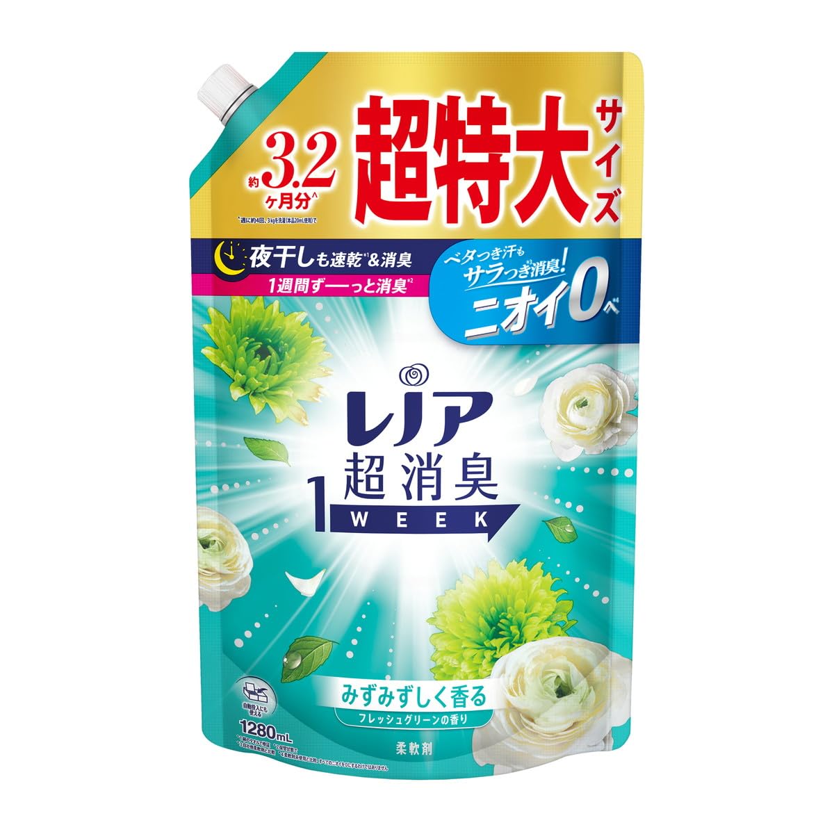 【まとめ買い】レノア超消臭1weekみずみずしく香るフレッシュグリーンの香りつめかえ用超特大サイズ 容量1280ML×6点セット P&G