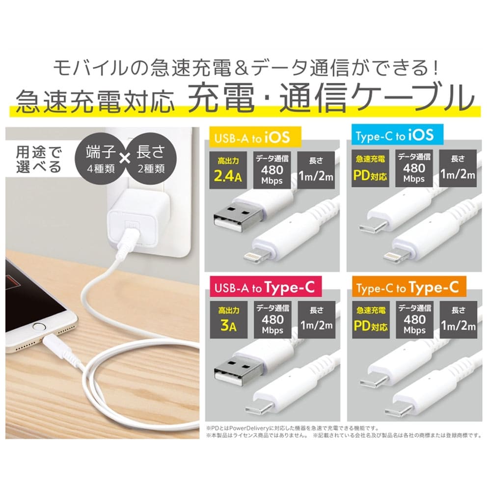Type-C用充電・通信ケーブル USB-A to Type-C 2m c012