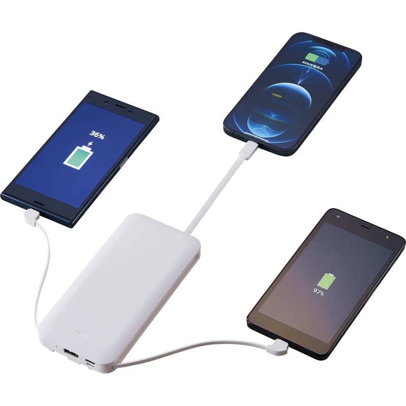 4ケーブル モバイルバッテリー10000mAh 6187(PSEマーク取得済)