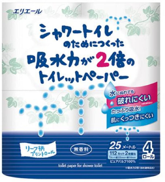 エリエール シャワートイレのためにつくった吸水力が2倍のトイレットペーパー 4ロール（ダブル）容量4ロール