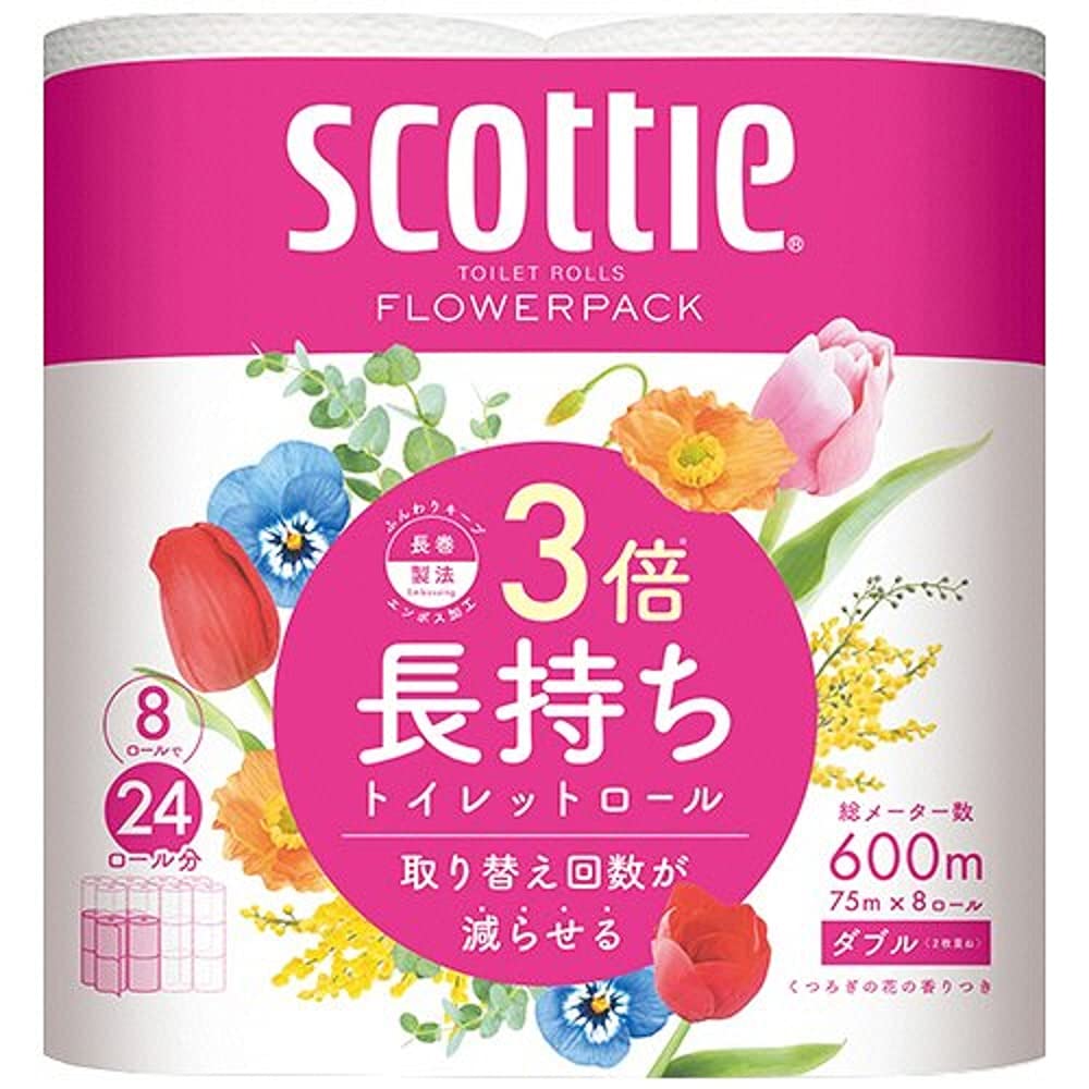 スコッティ フラワーパック 3倍長持ち 8ロール（ダブル）容量8コ日本製紙クレシアトイレットペーパー