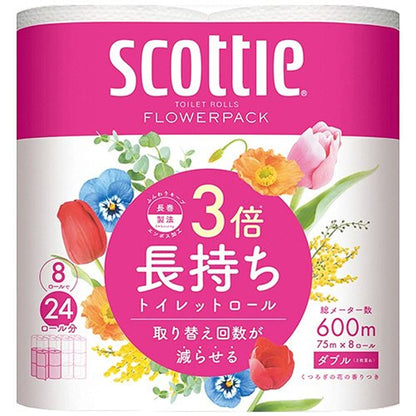 スコッティ フラワーパック 3倍長持ち 8ロール（ダブル）容量8コ日本製紙クレシアトイレットペーパー