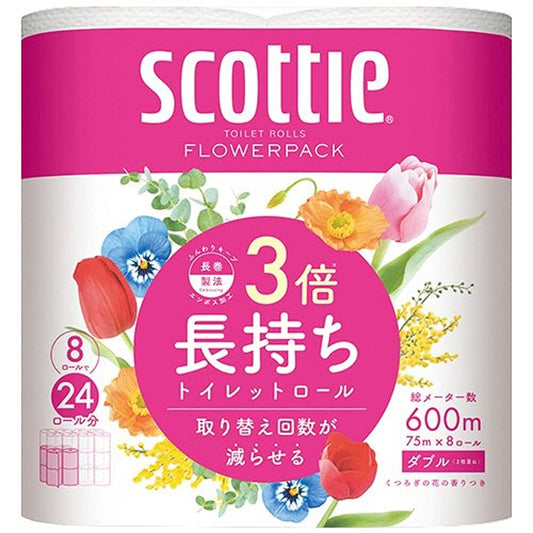 スコッティ フラワーパック 3倍長持ち 8ロール（ダブル）容量8コ日本製紙クレシアトイレットペーパー