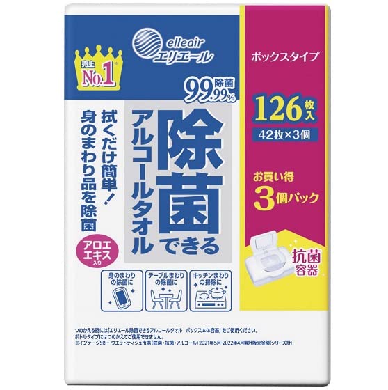 エリエール除菌できるアルコールタオルボックスつめかえ用４２枚×３Ｐ 容量42ﾏｲウェットティッシュ