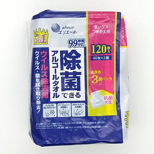 エリエール除菌できるアルコールタオルウイルス除去用ボックスつめかえ用４０枚×３Ｐ容量40ﾏｲ