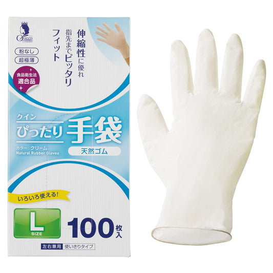 クインぴったり手袋　天然ゴム　粉なし　Ｌ　１００枚入り 容量100マイ 宇都宮製作 掃除用品