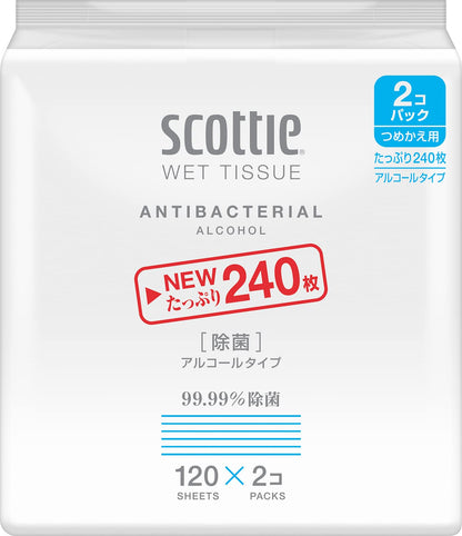 スコッティ　ウェットティシュー　除菌　アルコールタイプ　１２０枚　つめかえ用　２コパック容量2ｺ