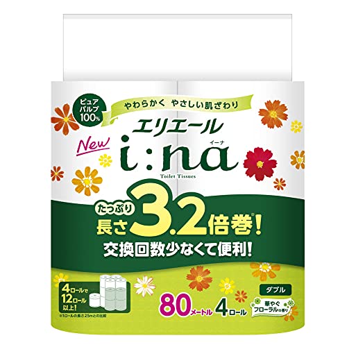エリエールｉ：ｎａ（イーナ）トイレット３．２倍巻４Ｒ（ダブル） 容量4ｶﾝ大王製紙 トイレットペーパー