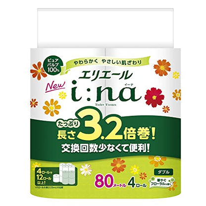 エリエールｉ：ｎａ（イーナ）トイレット３．２倍巻４Ｒ（ダブル） 容量4ｶﾝ大王製紙 トイレットペーパー