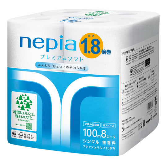 ネピアプレミアムソフトトイレットロール１．８倍巻８ロールシングル１００Ｍ 容量8コトイレットペーパー
