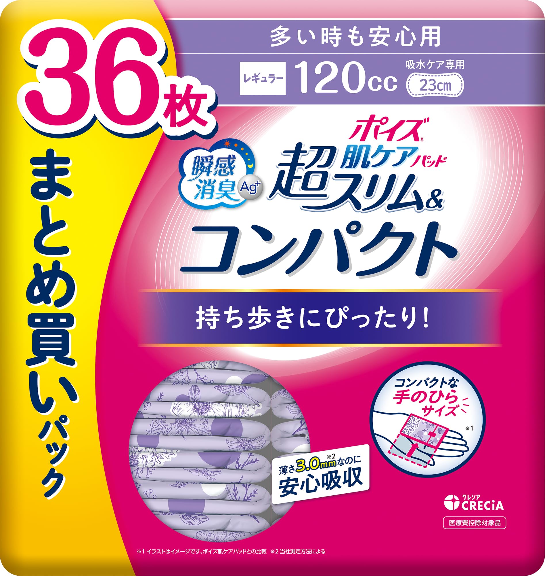ポイズ　肌ケアパッド　超スリム＆コンパクト　多い時も安心用　３６枚　まとめ買いパック容量36ﾏｲ生理用品
