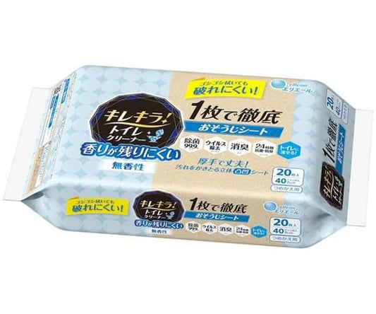 キレキラ！トイレクリーナー　１枚で徹底おそうじシート　香りが残りにくい無香性　つめかえ用２０枚容量20ﾏｲ