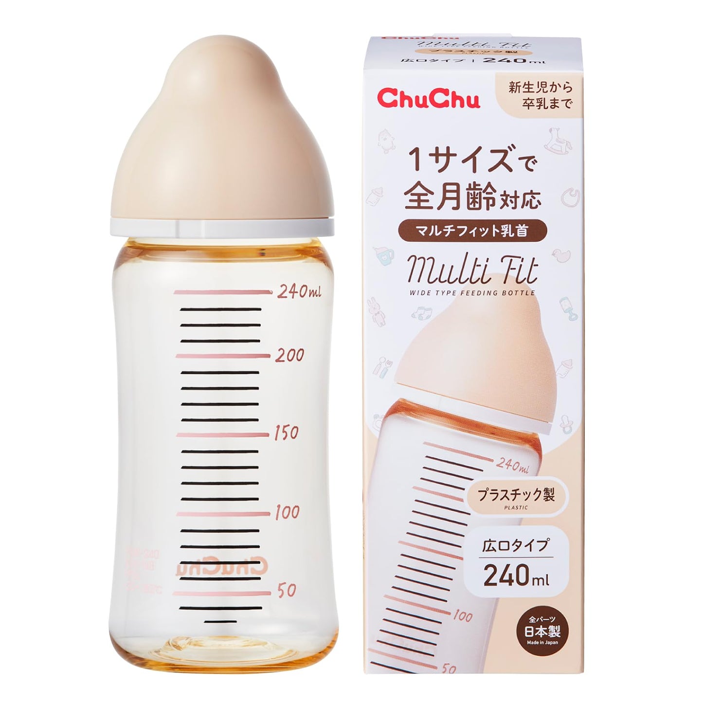 チュチュ　マルチフィット広口タイプ　プラスチック製ほ乳瓶２４０ｍＬ 容量1ホンジェクス ベビー用品