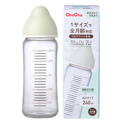 チュチュ　マルチフィット広口タイプ　耐熱ガラス製ほ乳瓶２４０ｍＬ 容量1ホンジェクス ベビー用品