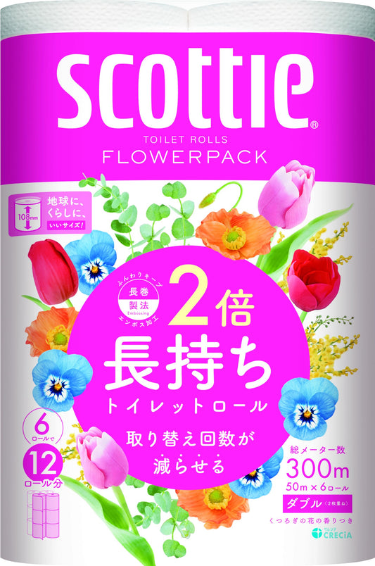 スコッティ　フラワーパック２倍巻き６ロール　ダブル 容量50M日本製紙クレシア トイレットペーパー