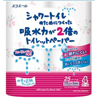 エリエール シャワートイレのためにつくった吸水力が2倍のトイレットペーパー 4ロール　ダブル容量4ロール