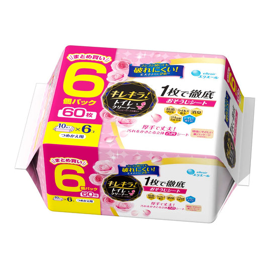 キレキラ！トイレクリーナー　１枚で徹底おそうじシート　ハッピーローズつめかえ用６０枚（１０枚×６Ｐ）容量60ﾏｲ