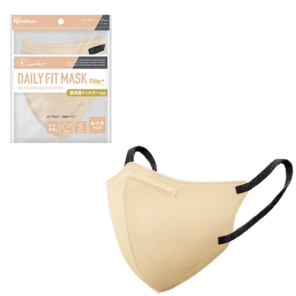 ＤＡＩＬＹ　ＦＩＴ　ＭＡＳＫ　フィルタープラス　立体ふつうサイズ５枚　シルクベージュ×ブラック容量5ﾏｲ