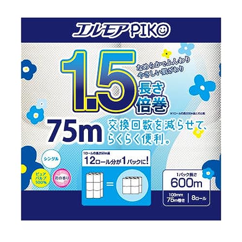 エルモアピコ１．５倍巻８Ｒシングル７５ｍ 容量8ﾏｷ カミ商事 トイレットペーパー