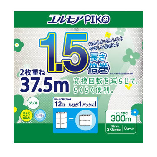 エルモアピコ１．５倍巻８Ｒダブル３７．５ｍ 容量8ﾏｷ カミ商事 トイレットペーパー