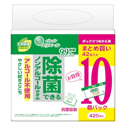 エリエール除菌できるノンアルコールタオル詰替え４２枚１０Ｐ 容量420ﾏｲ大王製紙 ウェットティッシュ