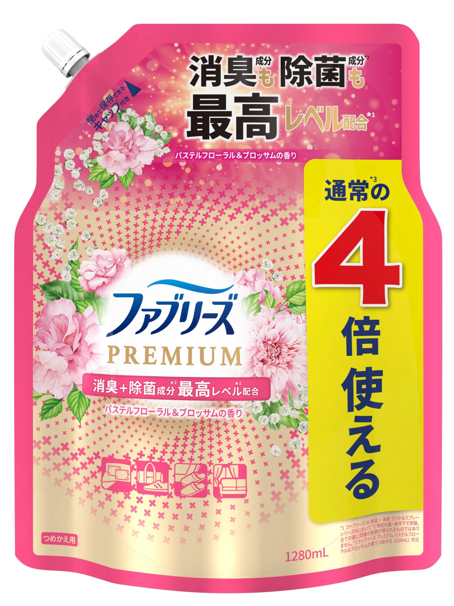 ファブリーズＷ除菌＋消臭　プレミアム　パステルフローラル＆ブロッサムの香り　　つめかえ用４回分容量1280ML