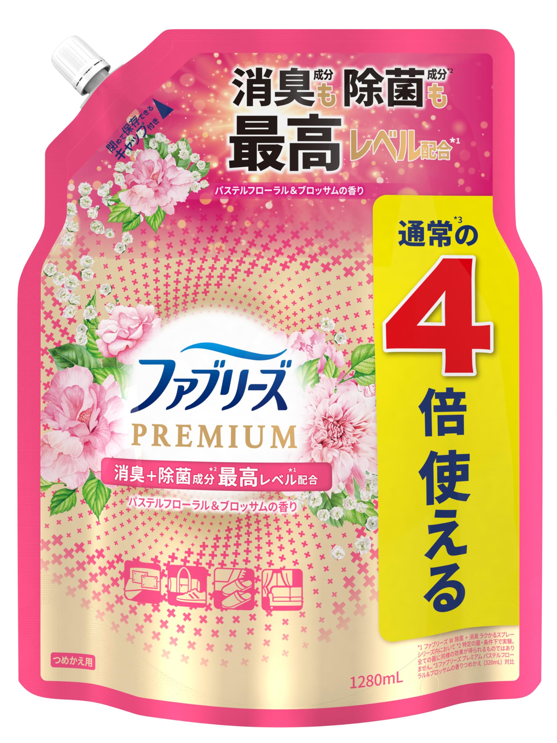 ファブリーズＷ除菌＋消臭　プレミアム　パステルフローラル＆ブロッサムの香り　　つめかえ用４回分容量1280ML