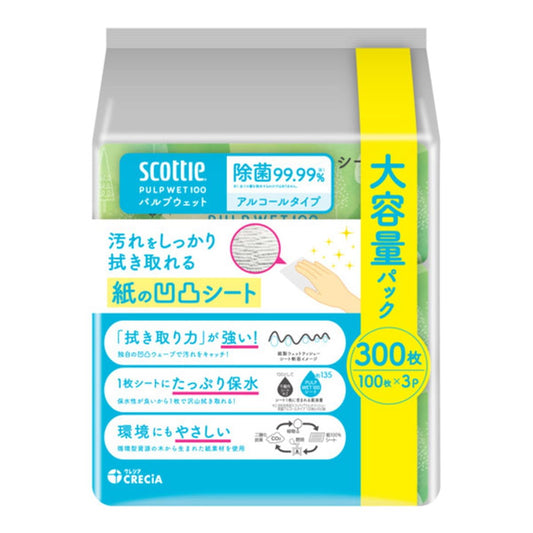 スコッティ　ウェットティシュー　除菌　アルコールタイプ　ＰＵＬＰ　ＷＥＴ　１００　３コパック容量3ｺ