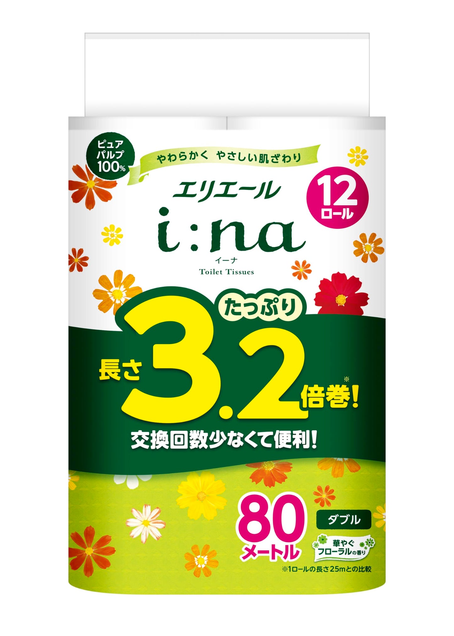 エリエールｉ：ｎａトイレットティシュー３．２倍巻１２Ｒ（ダブル） 容量12ﾏｷ大王製紙