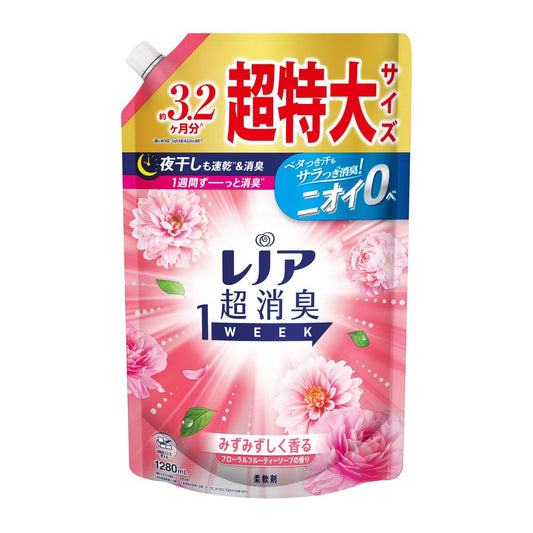 レノア超消臭１ｗｅｅｋみずみずしく香るフローラルフルーティーソープの香りつめかえ用超特大サイズ容量1280ML