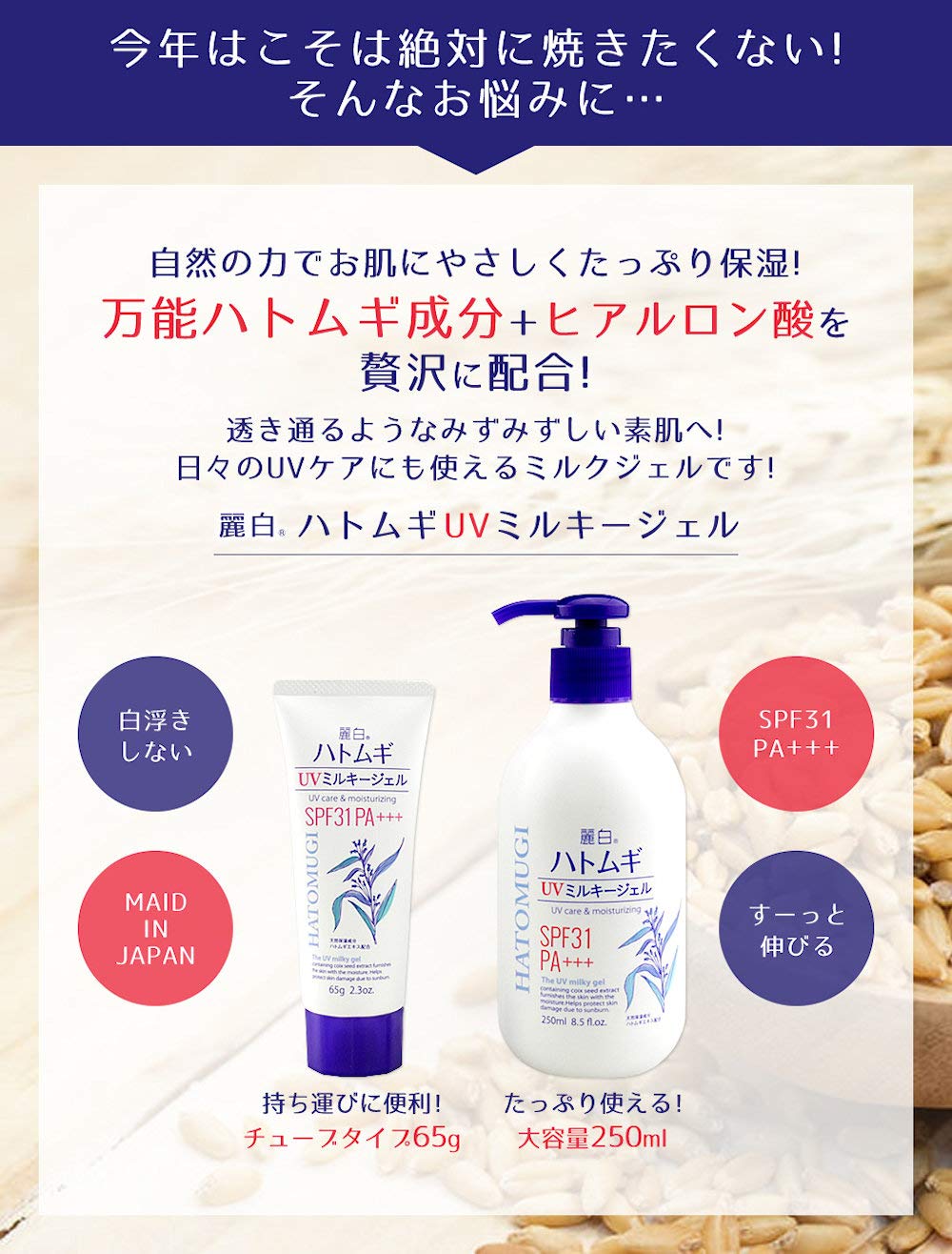 麗白　ハトムギ　ＵＶミルキージェル　250ｍｌ 容量250ML 熊野油脂 ＵＶ・日焼け止め
