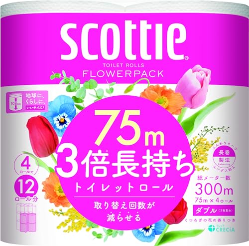 スコッティ　フラワーパック　３倍長持ち　４ロール（ダブル） 容量4缶 トイレットペーパー