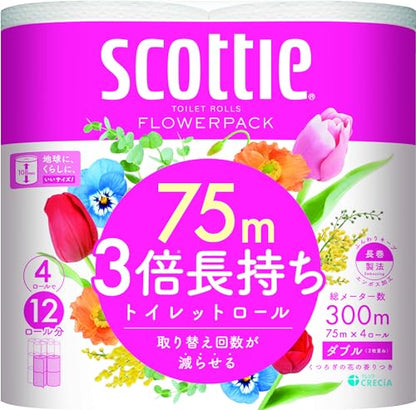 スコッティ　フラワーパック　３倍長持ち　４ロール（ダブル） 容量4缶 トイレットペーパー