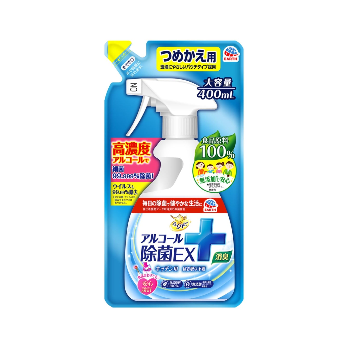 らくハピアルコール除菌ＥＸつめかえ４００ＭＬ 容量400ML アース製薬 住居洗剤・キッチン