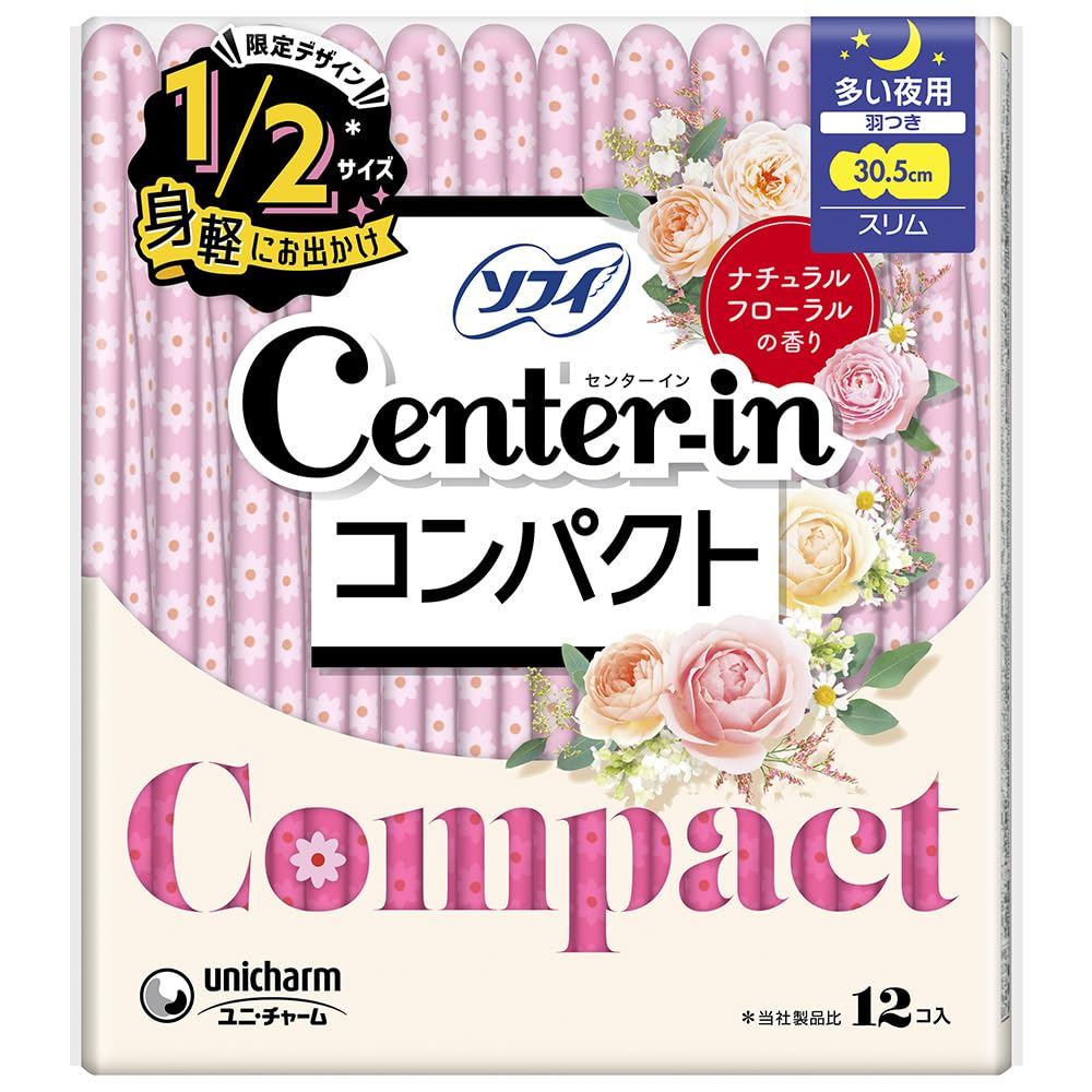 センターインコンパクト1/2フローラル多い夜用12枚容量12枚 生理用品