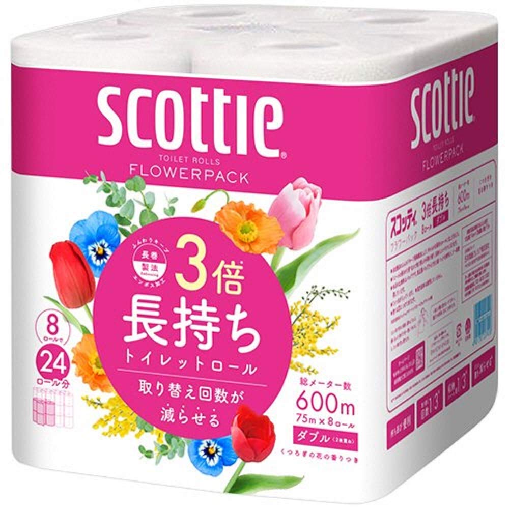 スコッティ フラワーパック 3倍長持ち 8ロール（ダブル）容量8コ日本製紙クレシアトイレットペーパー