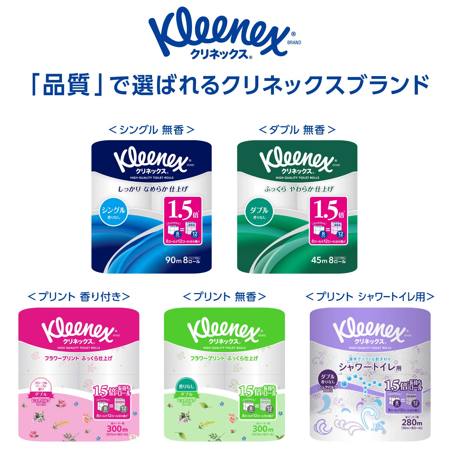 クリネックス 長持ち プリント 8ロール（ダブル）〈 フローラルハーブ〉容量8ｺトイレットペーパー