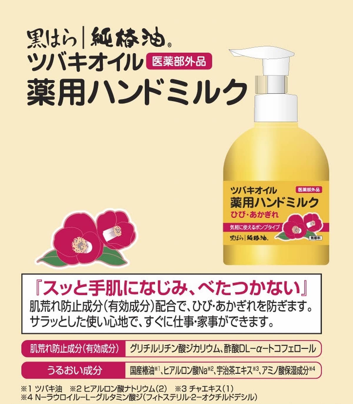 ツバキオイル薬用ハンドミルク 容量220ML 黒ばら本舗 ハンドクリーム