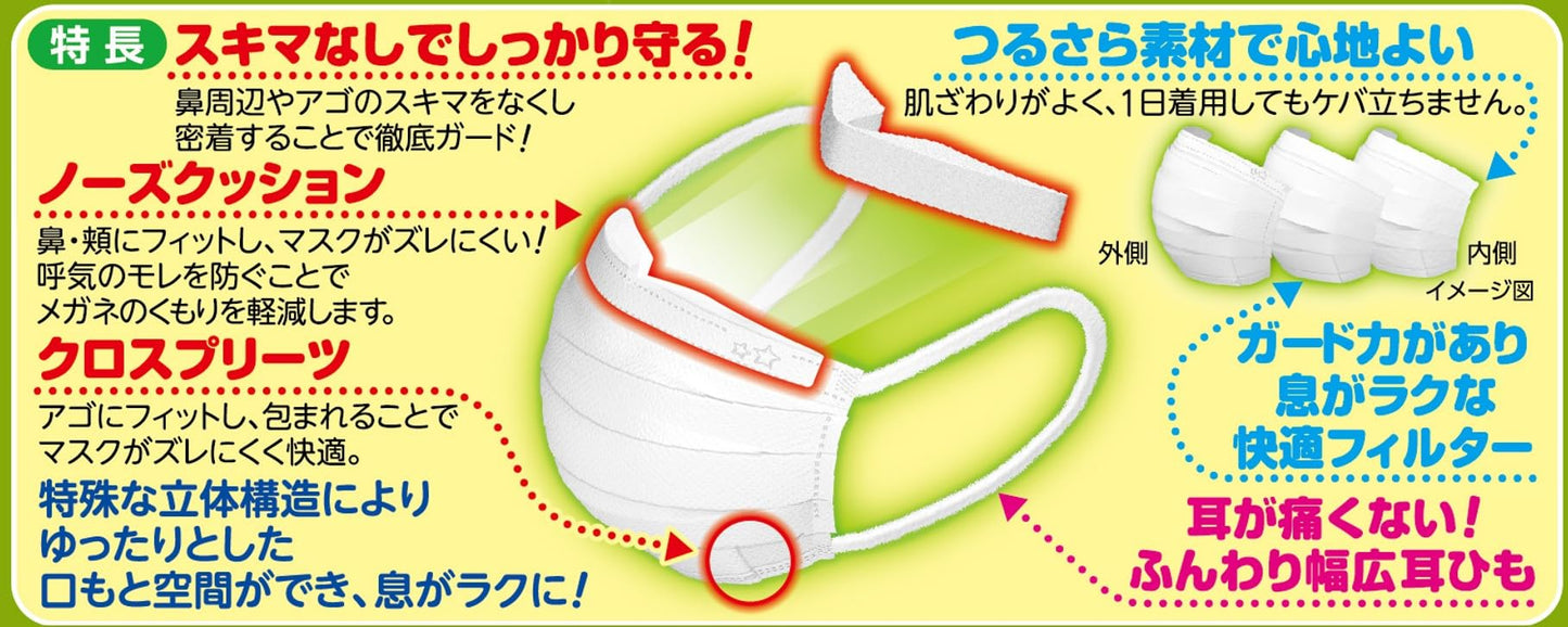 快適ガードプロ　プリーツタイプ　こども用５枚入 容量5マイ 白元アース マスク