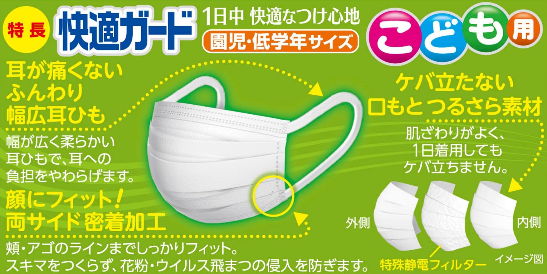 快適ガードマスク　こども用３０枚入 容量30マイ 白元アース マスク